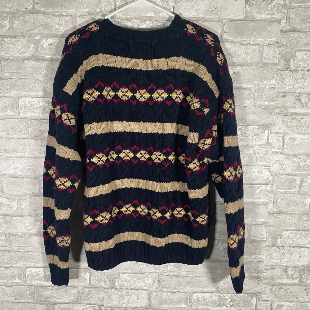 Vintage handknitted colorful cable knit Sweater men’s size large 100% cotton - Picture 4 of 7